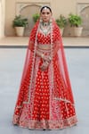 Buy_Amrin khan_Red Raw Silk Embroidered Zardozi Floral Motifs Leaf Bridal Lehenga Set  _at_Aza_Fashions