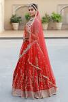 Buy_Amrin Khan_Red Raw Silk Zardozi Floral Motifs Leaf Neck Embroidered Bridal Lehenga Set _Online_at_Aza_Fashions
