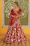 Buy_Amrin khan_Red Velvet Embroidered Zardozi Floral Motifs Leaf Bridal Lehenga Set  _at_Aza_Fashions