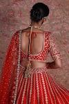 Shop_Amrin khan_Red Raw Silk Embroidered Zardozi Floral Motifs Bridal Lehenga Set  _at_Aza_Fashions