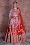 Amrin khan_Red Raw Silk Embroidered Zardozi Floral Motifs Bridal Lehenga Set  _Online_at_Aza_Fashions