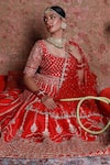 Buy_Amrin khan_Red Raw Silk Embroidered Zardozi Floral Motifs Bridal Lehenga Set  _Online_at_Aza_Fashions