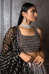 Shop_Amrin khan_Black Organza Embroidered Sequins Square Neck Lehenga Set _Online_at_Aza_Fashions