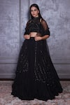 Buy_Amrin khan_Black Satin Silk Embroidered Cutdana High Neck Layered Lehenga Set _Online_at_Aza_Fashions