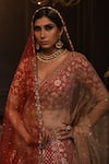 Buy_Amrin Khan_Red Chanderi Silk Zardozi Floral Motifs Plunge V Embroidered Bridal Lehenga Set _Online_at_Aza_Fashions