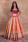 Shop_Amrin khan_Multi Color Raw Silk Embroidered Colorblock Bridal Lehenga Set _at_Aza_Fashions