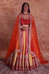 Amrin khan_Multi Color Raw Silk Embroidered Colorblock Bridal Lehenga Set _Online_at_Aza_Fashions