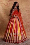 Buy_Amrin khan_Multi Color Raw Silk Embroidered Colorblock Bridal Lehenga Set _Online_at_Aza_Fashions