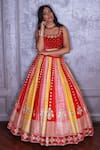Shop_Amrin khan_Multi Color Raw Silk Embroidered Colorblock Bridal Lehenga Set _Online_at_Aza_Fashions