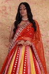 Amrin khan_Multi Color Raw Silk Embroidered Colorblock Bridal Lehenga Set _at_Aza_Fashions