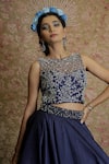 Shop_Amrin khan_Blue Embroidered Zardozi Round Raw Silk Ombre Lehenga And Blouse Set _Online_at_Aza_Fashions