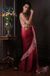 Shop_Amrin khan_Red Satin Silk Embroidered Cutdana Boat Ombre Ruffle Saree With Blouse  _at_Aza_Fashions