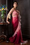 Amrin khan_Red Satin Silk Embroidered Cutdana Boat Ombre Ruffle Saree With Blouse  _Online_at_Aza_Fashions