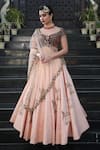 Amrin khan_Peach Raw Silk Embroidered Sequin Scoop Neck Bridal Lehenga Set _Online_at_Aza_Fashions