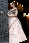 Buy_Amrin khan_Peach Raw Silk Embroidered Sequin Scoop Neck Bridal Lehenga Set _Online_at_Aza_Fashions