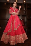 Buy_Amrin khan_Red Raw Silk Embroidered Cutdana High Neck Bridal Lehenga Set _at_Aza_Fashions