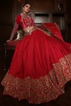 Buy_Amrin khan_Red Raw Silk Embroidered Cutdana High Neck Bridal Lehenga Set _Online_at_Aza_Fashions