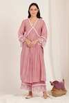 JDang.Label_Pink Embroidered Machine V Neck Chanderi Cotton Kurta Set_Online_at_Aza_Fashions