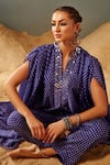 Samatvam by Anjali Bhaskar_Purple Blended Georgette Printed Bandhani V Neck Kaftan Tunic And Pant Set _at_Aza_Fashions