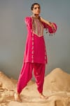 Buy_Samatvam By Anjali Bhaskar_Pink Blended Crepe Geometric, Mirror Round Embroidered Kurta And Dhoti Pant Set _at_Aza_Fashions