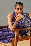 Samatvam by Anjali Bhaskar_Purple Blended Georgette Satin Printed Bandhani Jumpsuit V Neck With Jacket_at_Aza_Fashions