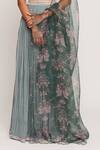 Shop_Sitaraa_Green Organza, Viscose Crepe Chevron Print V Neck Lehenga Set_Online_at_Aza_Fashions
