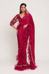 Sitaraa_Fuchsia Viscose Crepe Print And Embroidery Floral Ruffled Pre-draped Saree Set _Online_at_Aza_Fashions