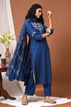 NUHH_Blue Georgette, Rayon Floral Round Embroidered Kurta Set _Online_at_Aza_Fashions