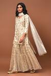 Buy_NUHH_White Net Embroidered With Satin Lining Floral V Embellished Kurta Sharara Set _Online_at_Aza_Fashions