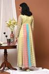 Shop_NUHH_Multi Color Anarkali- Cotton Net Lace With Satin Lining, Embellished And Pant Set _at_Aza_Fashions