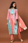 Buy_NUHH_Peach Dupatta- Chiffon, Kurta, Pant- Viscose Dola Floral, Bandhani Print Set_at_Aza_Fashions