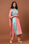 NUHH_Peach Dupatta- Chiffon, Kurta, Pant- Viscose Dola Floral, Bandhani Print Set_Online_at_Aza_Fashions