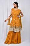 Buy_Naintara Bajaj_Yellow Embroidered Anarkali Sharara Set_at_Aza_Fashions