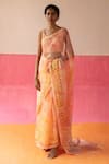 Buy_Surbhi Gupta_Orange Organza Printed Geometric Leaf Neck Maris Saree With Blouse  _at_Aza_Fashions