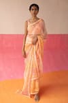 Surbhi Gupta_Orange Organza Printed Geometric Leaf Neck Maris Saree With Blouse  _Online_at_Aza_Fashions