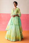Buy_Surbhi Gupta_Green Organza Geometric, Mirror, Sequin V Neck Stella Tie Dye Kurta Lehenga Set _at_Aza_Fashions