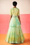 Shop_Surbhi Gupta_Green Organza Geometric, Mirror, Sequin V Neck Stella Tie Dye Kurta Lehenga Set _at_Aza_Fashions