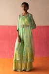 Buy_Surbhi Gupta_Green Organza Printed Geometric Cape Open Zona And Sharara Set  _at_Aza_Fashions