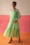 Surbhi Gupta_Green Organza Printed Geometric Round Olivia Tie Dye Tunic  _Online_at_Aza_Fashions