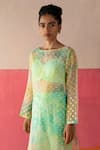 Buy_Surbhi Gupta_Green Inner And Trouser - Cotton Silk Una Tie Dye Kurta And Pant Set  _Online_at_Aza_Fashions