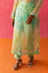 Shop_Surbhi Gupta_Green Inner And Trouser - Cotton Silk Una Tie Dye Kurta And Pant Set  _Online_at_Aza_Fashions