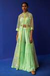 Surbhi Gupta_Green Jacket - Organza Printed Geometric Jude Tie Dye And Sharara Set  _Online_at_Aza_Fashions