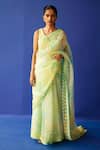 Buy_Surbhi Gupta_Yellow Organza Printed Geometric V Neck Maris Saree With Blouse  _at_Aza_Fashions