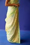 Surbhi Gupta_Yellow Organza Printed Geometric V Neck Maris Saree With Blouse  _at_Aza_Fashions