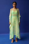 Buy_Surbhi Gupta_Green Blouse Printed Geometric Clare Tie Dye Kaftan Tunic And Pant Set  _at_Aza_Fashions