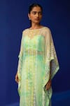 Surbhi Gupta_Green Blouse Printed Geometric Clare Tie Dye Kaftan Tunic And Pant Set  _Online_at_Aza_Fashions