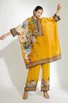 Buy_Rajdeep Ranawat_Yellow Silk Printed Floral Band Collar Chanel Poncho Tunic  _at_Aza_Fashions