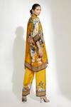 Shop_Rajdeep Ranawat_Yellow Silk Printed Floral Band Collar Chanel Poncho Tunic  _at_Aza_Fashions