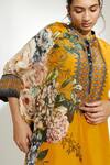 Rajdeep Ranawat_Yellow Silk Printed Floral Band Collar Chanel Poncho Tunic  _Online_at_Aza_Fashions