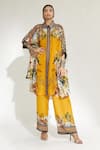 Buy_Rajdeep Ranawat_Yellow Silk Printed Floral V Neck Kamara Shirt Tunic  _at_Aza_Fashions